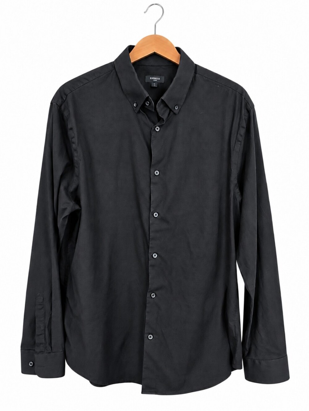 Express 1MX Men’s L Slim Fit Black Long Sleeve Button Down Dress Shirt